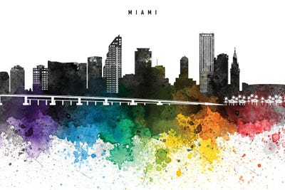 Miami Skyline, Rainbow Style by WallDecorAddict canvas print