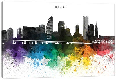 Miami Skyline, Rainbow Style Canvas Art Print - Miami Skylines