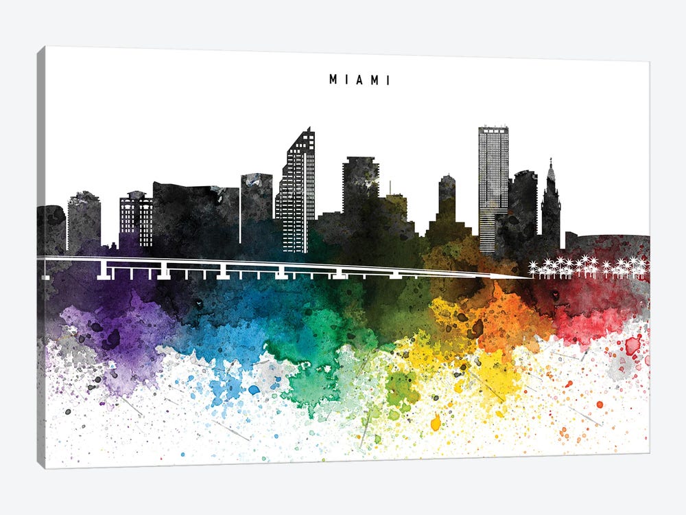 Miami Skyline, Rainbow Style by WallDecorAddict 1-piece Canvas Artwork
