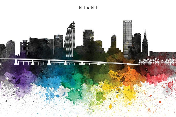 Miami: Miami Skyline, Rainbow Style by WallDecorAddict
