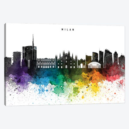 Milan Skyline, Rainbow Style Canvas Print #WDA2521} by WallDecorAddict Canvas Art Print