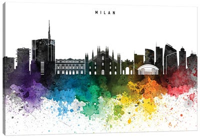 Milan Skyline, Rainbow Style Canvas Art Print