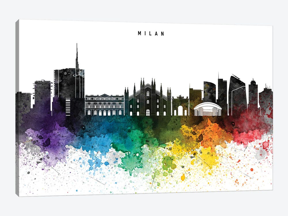 Milan Skyline, Rainbow Style by WallDecorAddict 1-piece Canvas Art Print