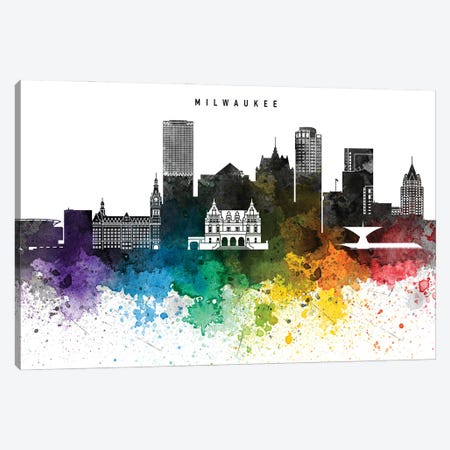 Milwaukee Skyline, Rainbow Style Canvas Print #WDA2522} by WallDecorAddict Canvas Print