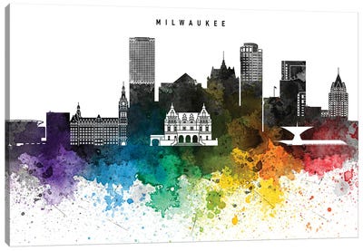 Milwaukee Skyline, Rainbow Style Canvas Art Print - Wisconsin Art