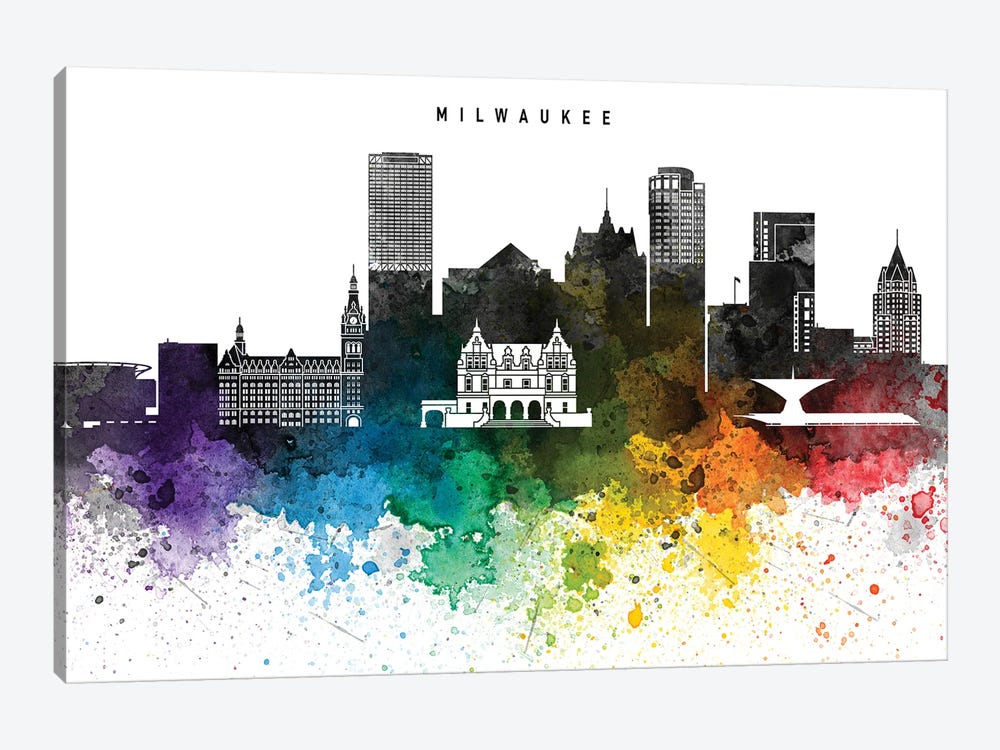 Milwaukee Skyline, Rainbow Style by WallDecorAddict 1-piece Canvas Wall Art