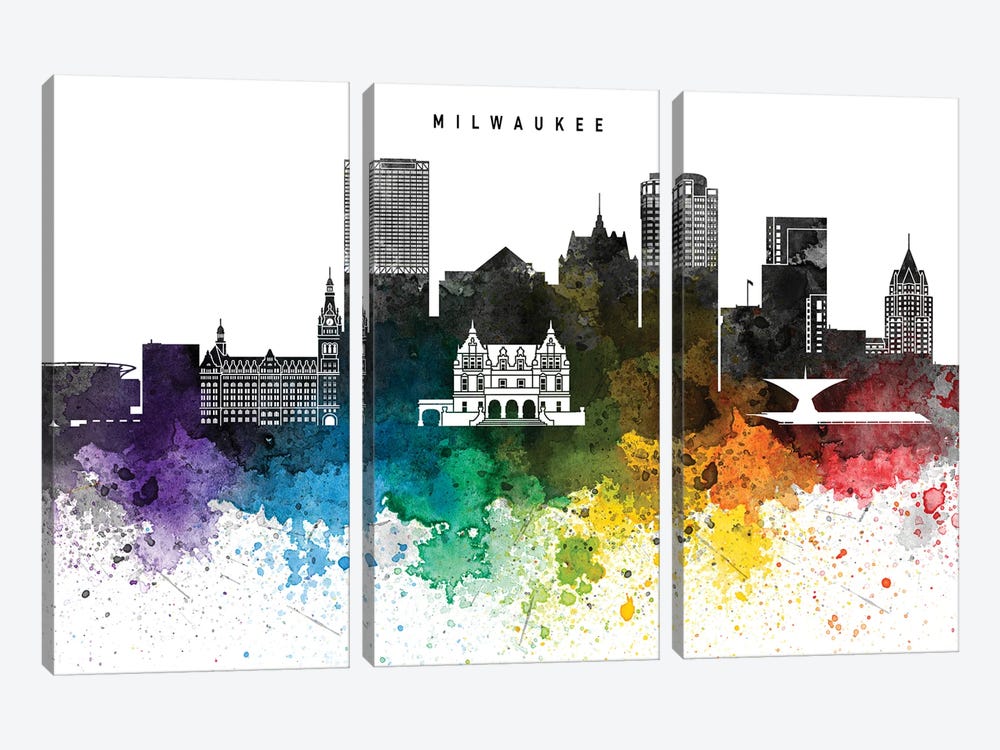Milwaukee Skyline, Rainbow Style by WallDecorAddict 3-piece Canvas Artwork