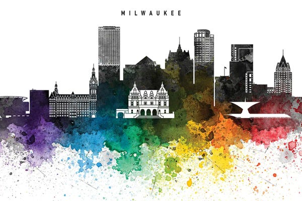 Wisconsin: Milwaukee Skyline, Rainbow Style by WallDecorAddict