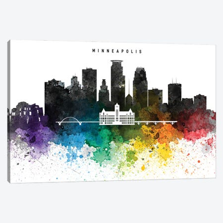 Minneapolis Skyline, Rainbow Style Canvas Print #WDA2523} by WallDecorAddict Art Print