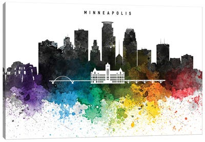 Minneapolis Skyline, Rainbow Style Canvas Art Print - Minnesota Art