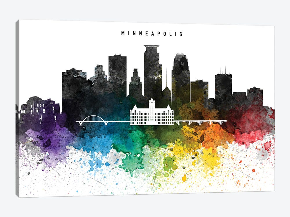 Minneapolis Skyline, Rainbow Style by WallDecorAddict 1-piece Art Print