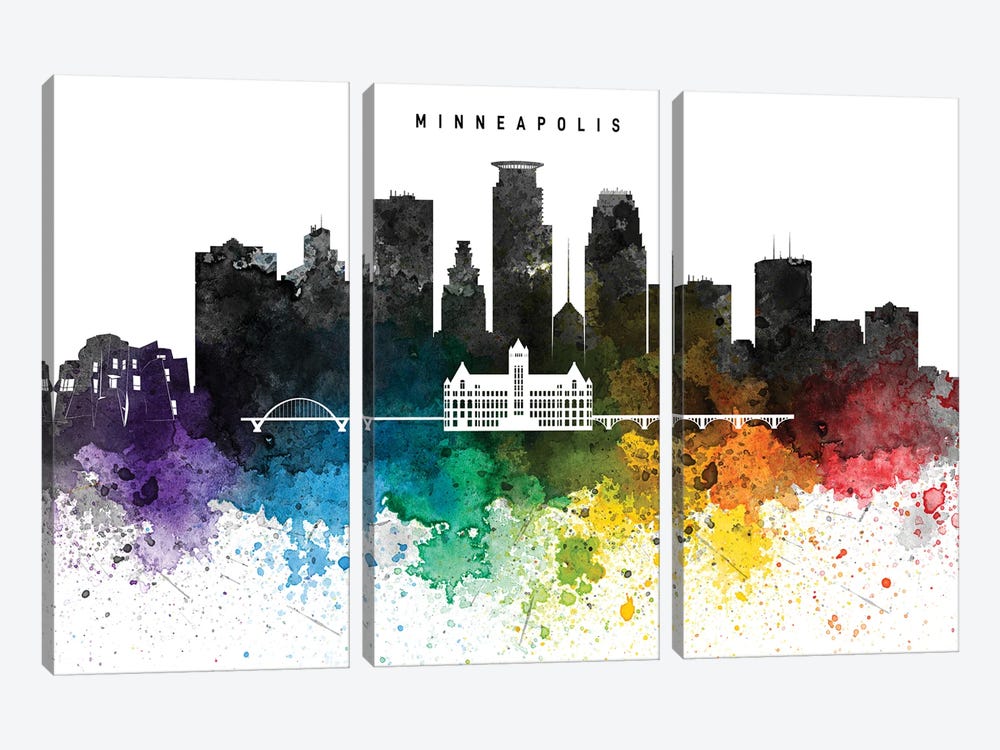 Minneapolis Skyline, Rainbow Style by WallDecorAddict 3-piece Art Print