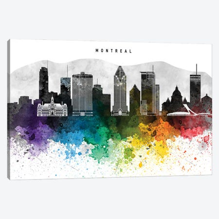 Montreal Skyline, Rainbow Style Canvas Print #WDA2524} by WallDecorAddict Canvas Wall Art