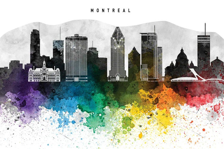 Montreal Skyline, Rainbow Style by WallDecorAddict wall art