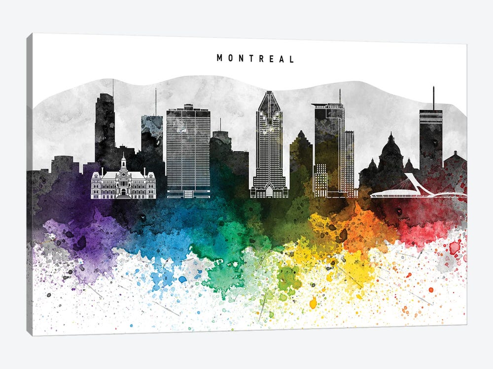 Montreal Skyline, Rainbow Style by WallDecorAddict 1-piece Canvas Art