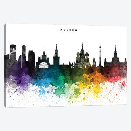 Moscow Skyline, Rainbow Style Canvas Print #WDA2525} by WallDecorAddict Canvas Wall Art