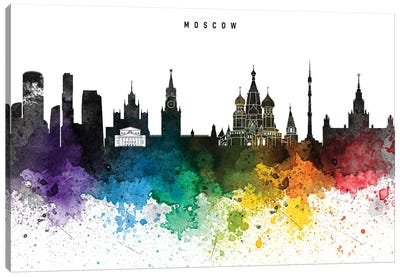 Moscow Skyline, Rainbow Style Canvas Art Print - Russia Art
