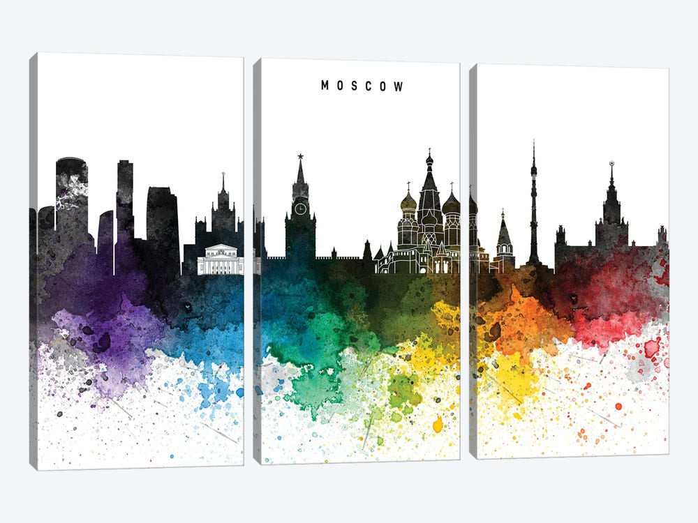 Moscow Skyline, Rainbow Style by WallDecorAddict 3-piece Art Print