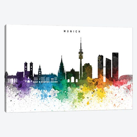 Munich Skyline, Rainbow Style Canvas Print #WDA2526} by WallDecorAddict Canvas Wall Art