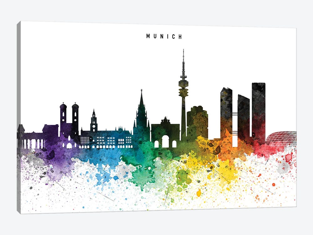 Munich Skyline, Rainbow Style by WallDecorAddict 1-piece Canvas Wall Art