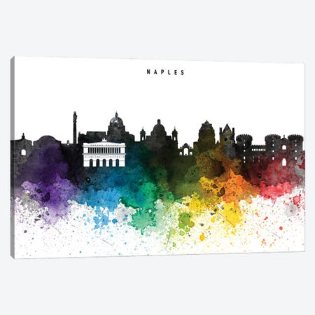 Naples Skyline, Rainbow Style Canvas Print #WDA2527} by WallDecorAddict Canvas Artwork
