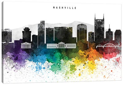 Nashville Skyline, Rainbow Style Canvas Art Print - Tennessee Art