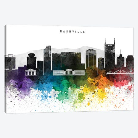 Nashville Skyline, Rainbow Style Canvas Print #WDA2528} by WallDecorAddict Art Print