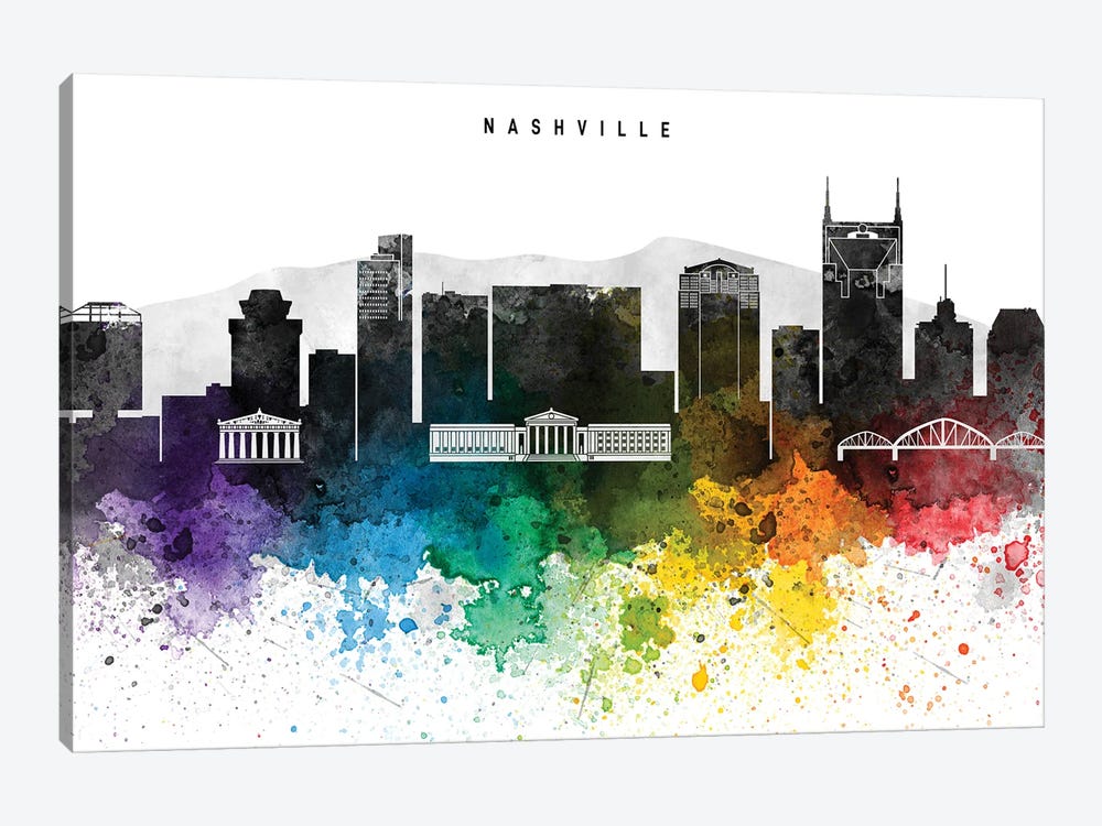Nashville Skyline, Rainbow Style by WallDecorAddict 1-piece Canvas Artwork