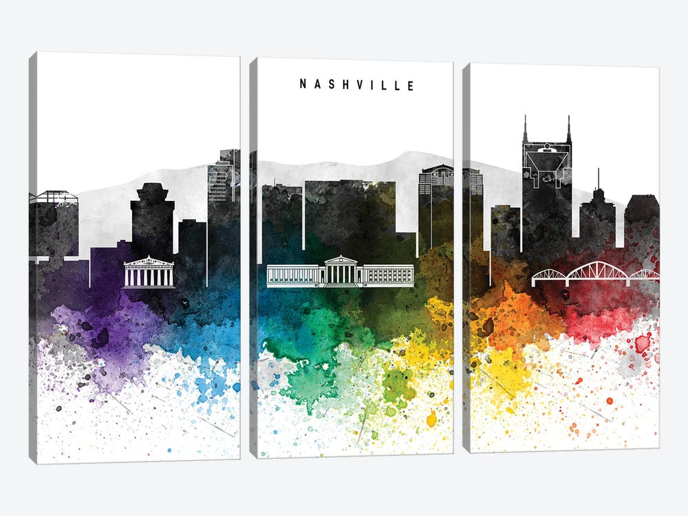 Nashville Skyline, Rainbow Style by WallDecorAddict 3-piece Canvas Art