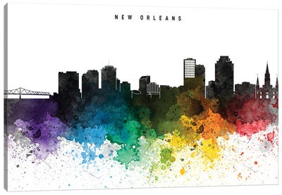New Orleans Skyline, Rainbow Style Canvas Art Print - New Orleans Skylines