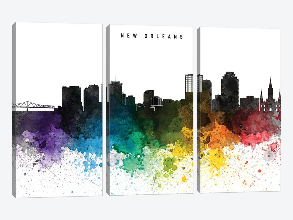 New Orleans Skyline, Rainbow Style by WallDecorAddict 3-piece Art Print
