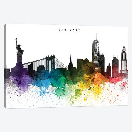 New York Skyline, Rainbow Style Canvas Print #WDA2530} by WallDecorAddict Canvas Art
