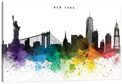 New York Skyline, Rainbow Style Canvas Art Print - Statue of Liberty Art