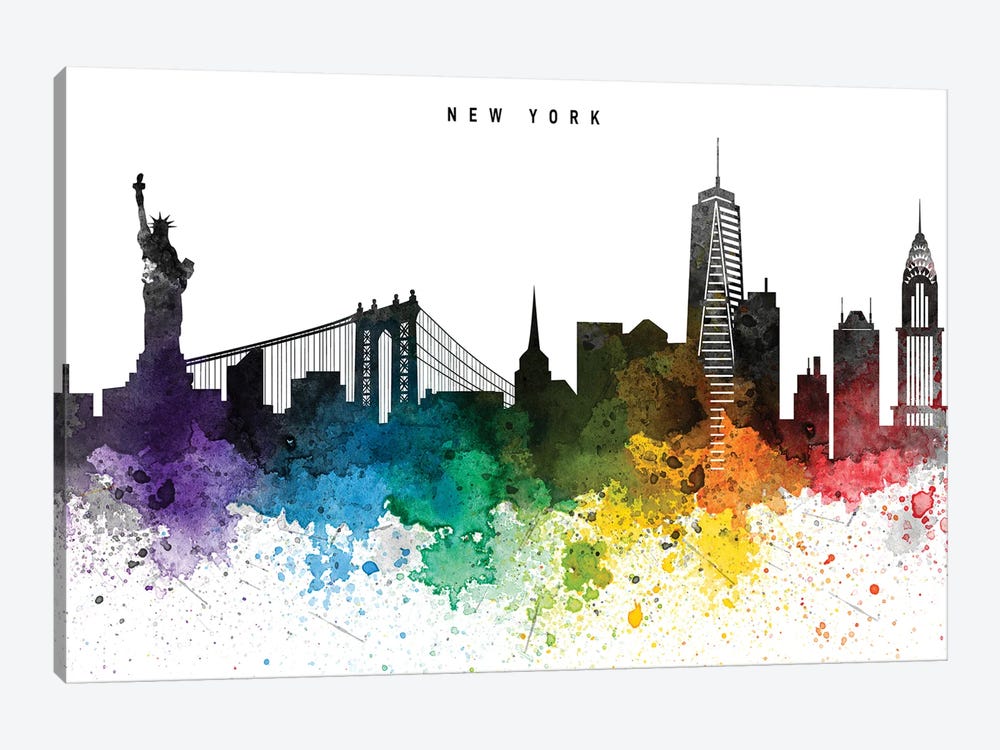 New York Skyline, Rainbow Style by WallDecorAddict 1-piece Canvas Art Print