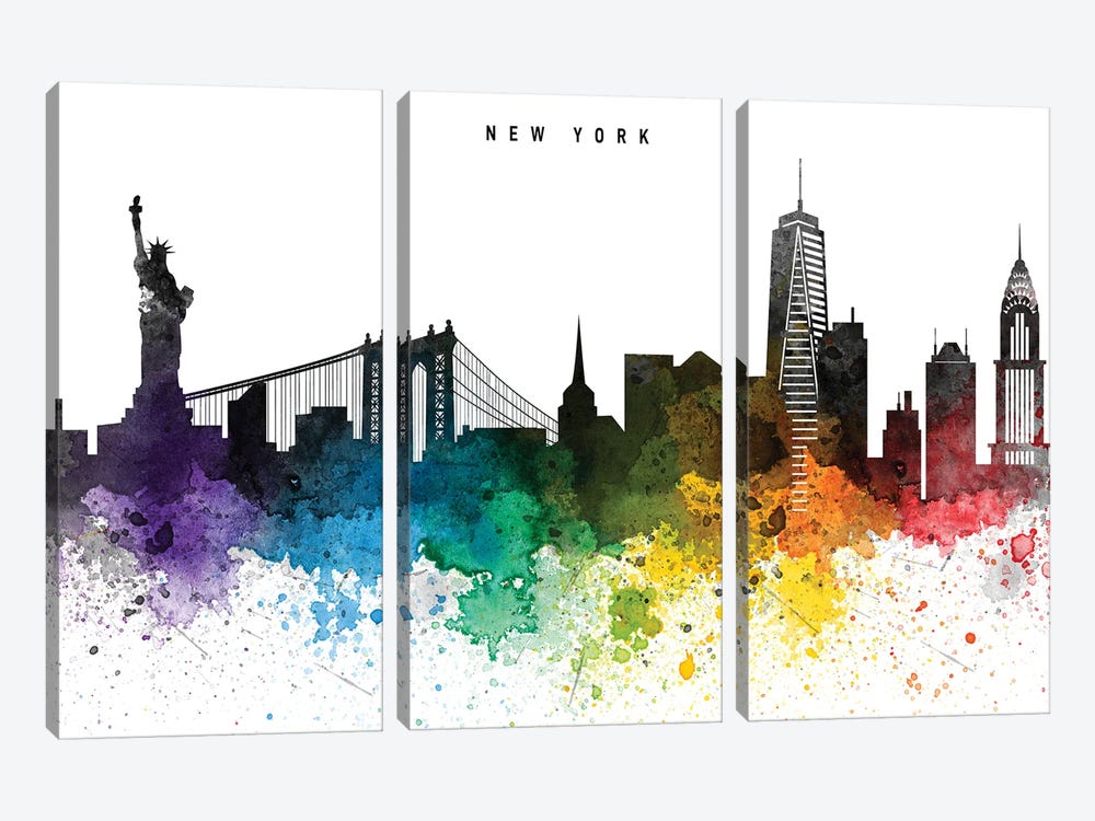 New York Skyline, Rainbow Style by WallDecorAddict 3-piece Art Print