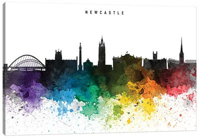 Newcastle Skyline, Rainbow Style Canvas Art Print - WallDecorAddict