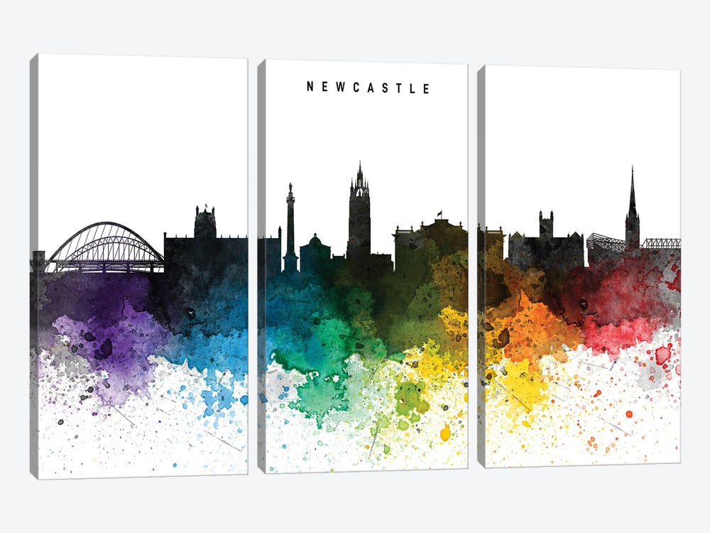 Newcastle Skyline, Rainbow Style by WallDecorAddict 3-piece Canvas Art