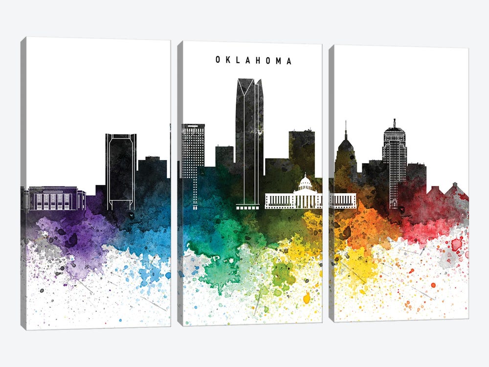 Oklahoma Skyline, Rainbow Style by WallDecorAddict 3-piece Canvas Print
