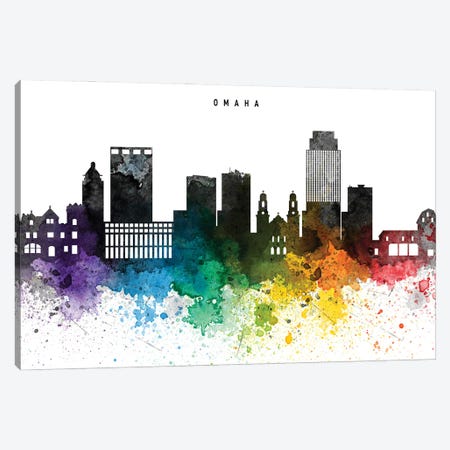 Omaha Skyline, Rainbow Style Canvas Print #WDA2533} by WallDecorAddict Canvas Artwork