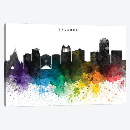 Orlando Skyline, Rainbow Style Canvas Print #WDA2534} by WallDecorAddict Canvas Art Print