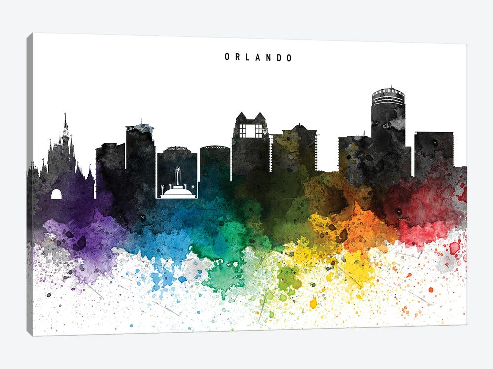 Orlando Skyline, Rainbow Style 1-piece Canvas Print