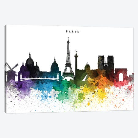 Paris Skyline, Rainbow Style Canvas Print #WDA2535} by WallDecorAddict Art Print