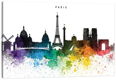 Paris Skyline, Rainbow Style Canvas Art Print