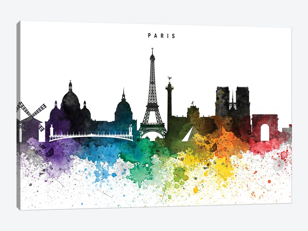 Paris Skyline, Rainbow Style by WallDecorAddict 1-piece Canvas Wall Art