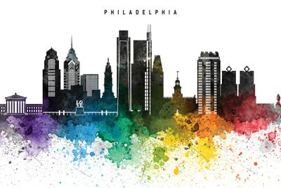 Philadelphia Skyline, Rainbow Style by WallDecorAddict art print