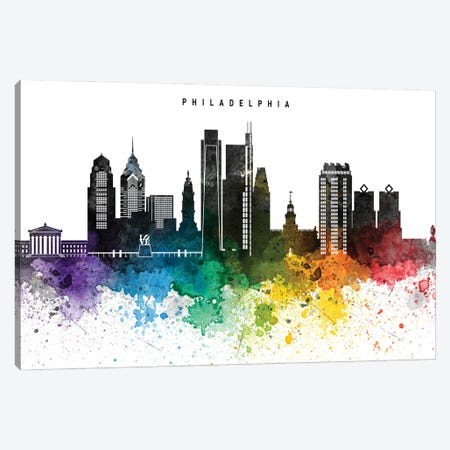 Philadelphia Skyline, Rainbow Style Canvas Print #WDA2536} by WallDecorAddict Canvas Print