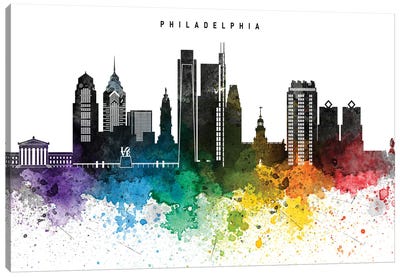 Philadelphia Skyline, Rainbow Style Canvas Art Print - Pennsylvania Art