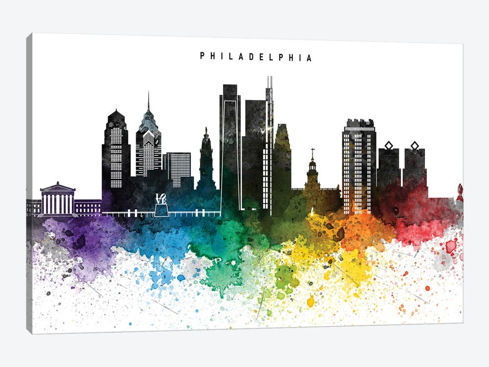Philadelphia Skyline, Rainbow Style by WallDecorAddict 1-piece Canvas Art Print