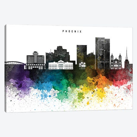 Phoenix Skyline, Rainbow Style Canvas Print #WDA2537} by WallDecorAddict Canvas Print