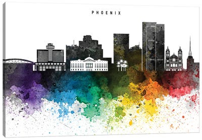 Phoenix Skyline, Rainbow Style Canvas Art Print - WallDecorAddict